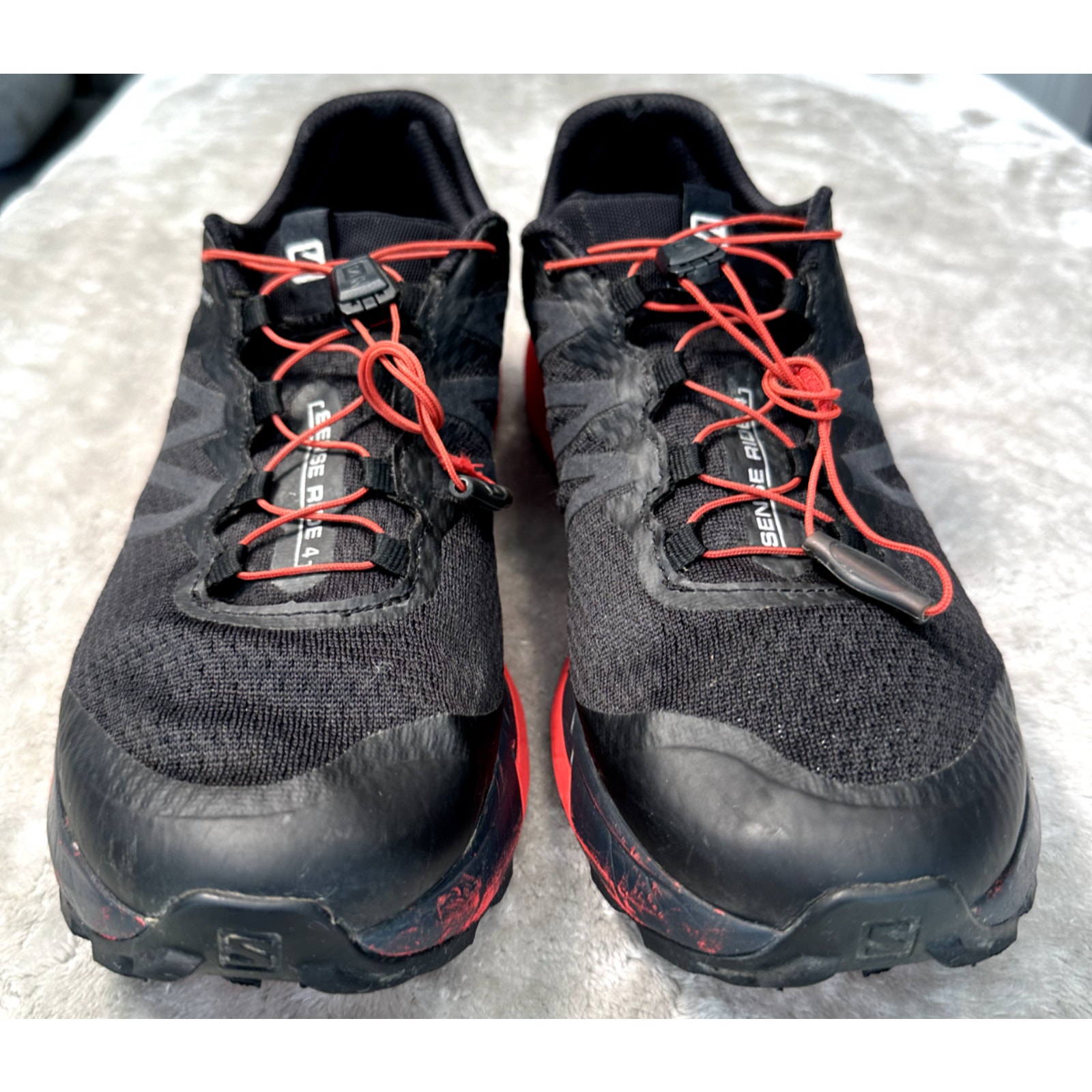 Salomon Sense Ride 4 Black Red Hiking Outdoor Sneakers Speedlace Mens Size 10.5