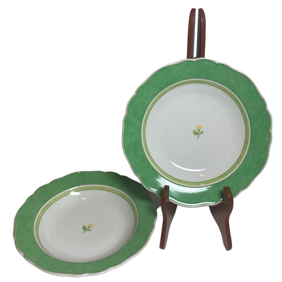 2 Wedgwood Summer Dream Collection Verde Fine Porcelain Rim Soup Bowls