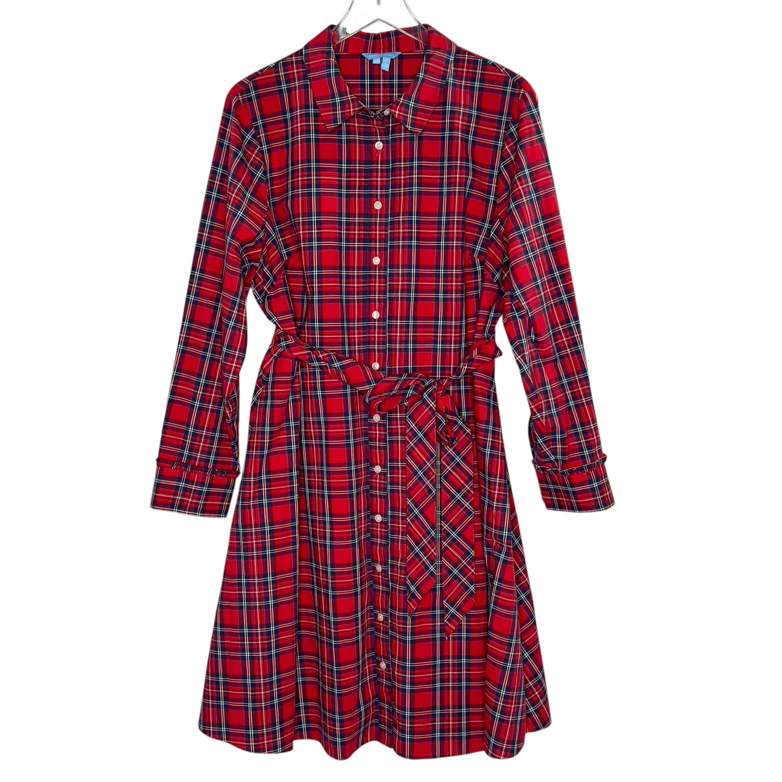 Draper James 16 Carly Red Plaid Button Front Shirt Dress Belted Holiday
