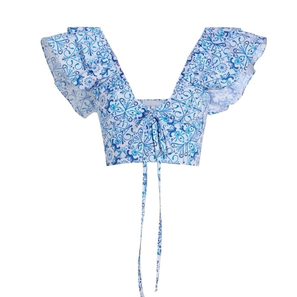 Hill House Alexa Top Blue Mosaic Size M – Puff Sleeve Smocked Blouse Cottagecore