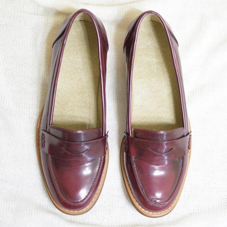 vegan leather loafers in cherry red