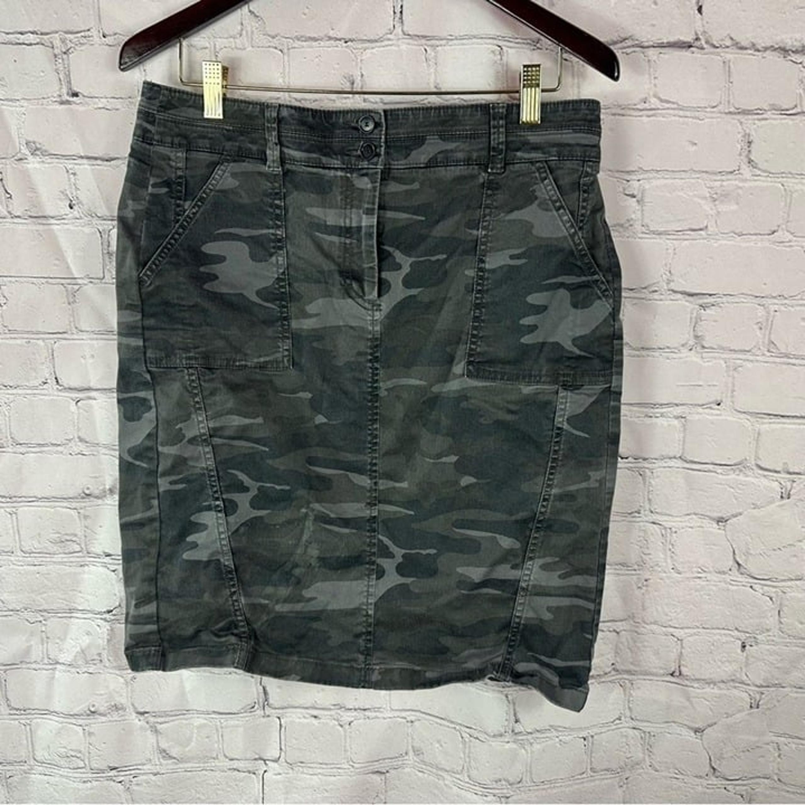 ann taylor LOFT Gray camo Knee-Length Pencil corgo Skirt sz 10 cotton blend