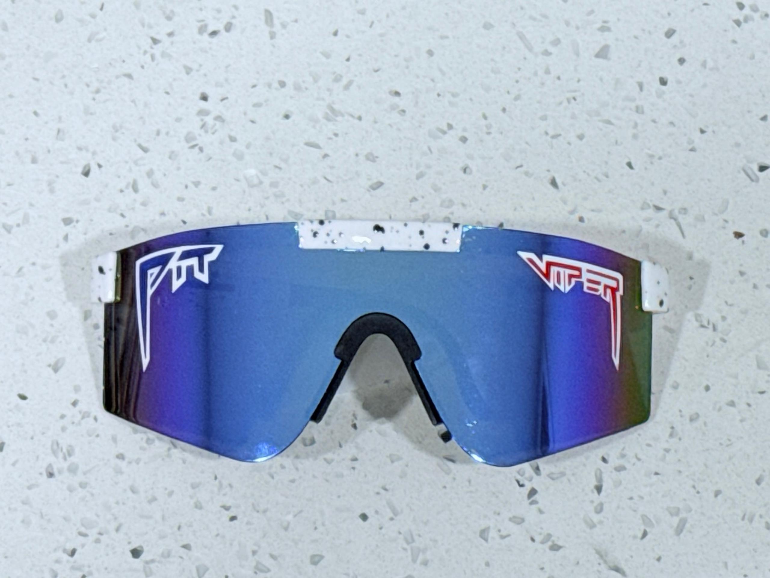 BRAND NEW REFLECTIVE WHITE FRAME BLUE PIT VIPER MENS BASEBALL SPORT SUNGLASSES