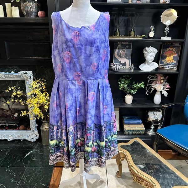 Lindy Bop Air Balloon City Skyline Dress Size 16 NWT
