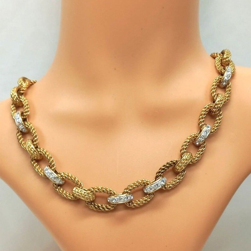 KJL Kenneth Jay Lane Plaza Links w/ Crystal Rope Link Necklace