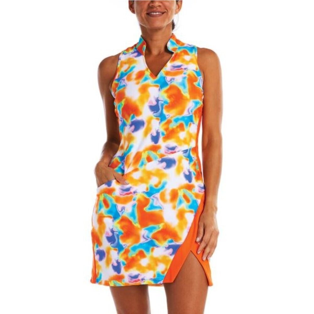 TZUTZU Sport Kaia Sleeveless Golf Dress with Shorts Large Racerback Tiedye 10/12