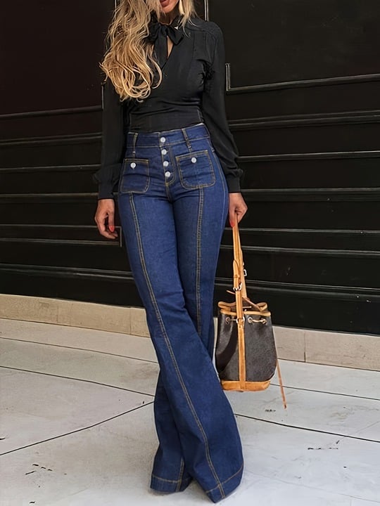 Button Fly High Waist Flare Jeans