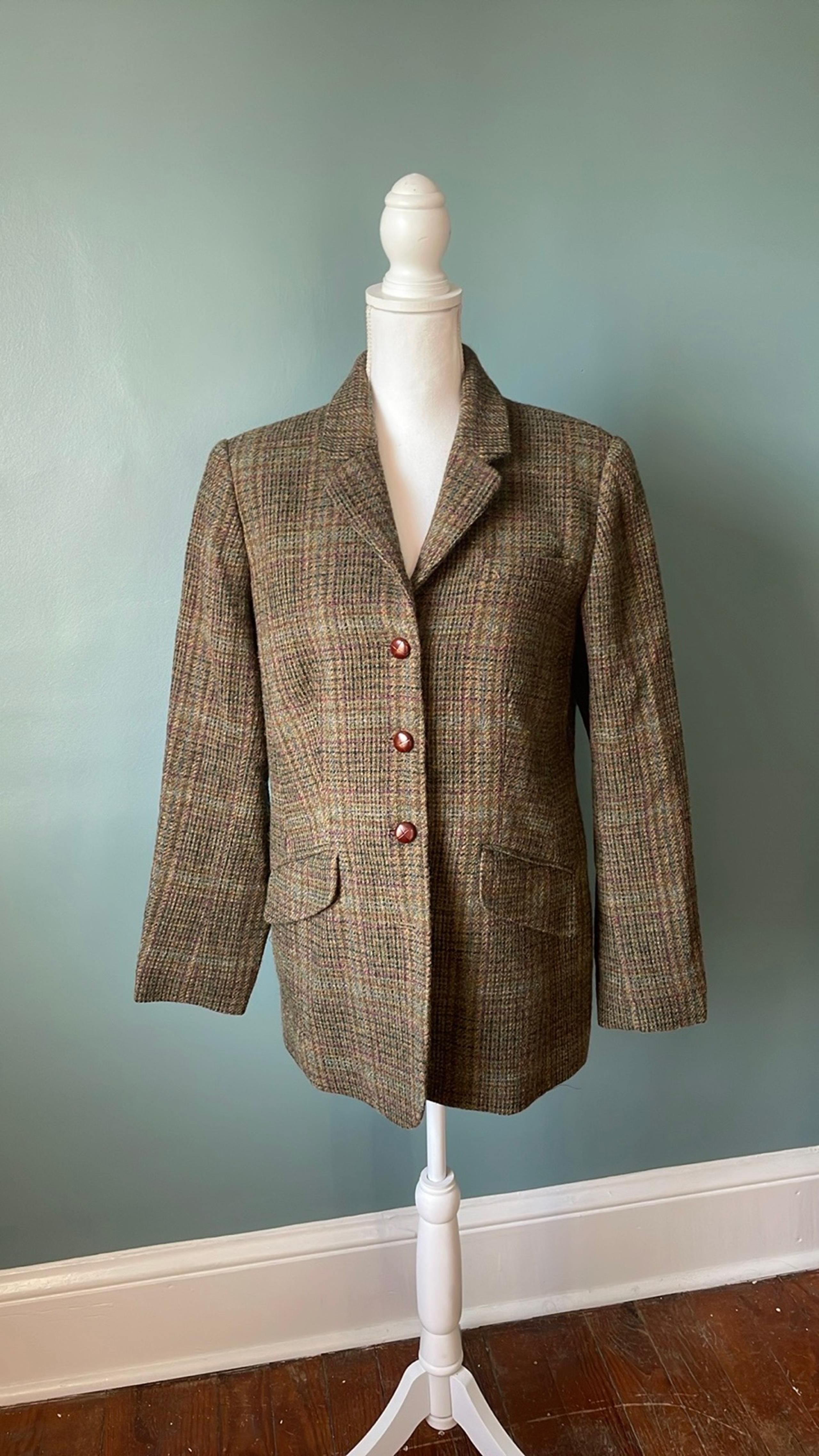 Orvis Women's Wool Tweed Blazer Jacket Coat Button Up Green Plaid Size 12