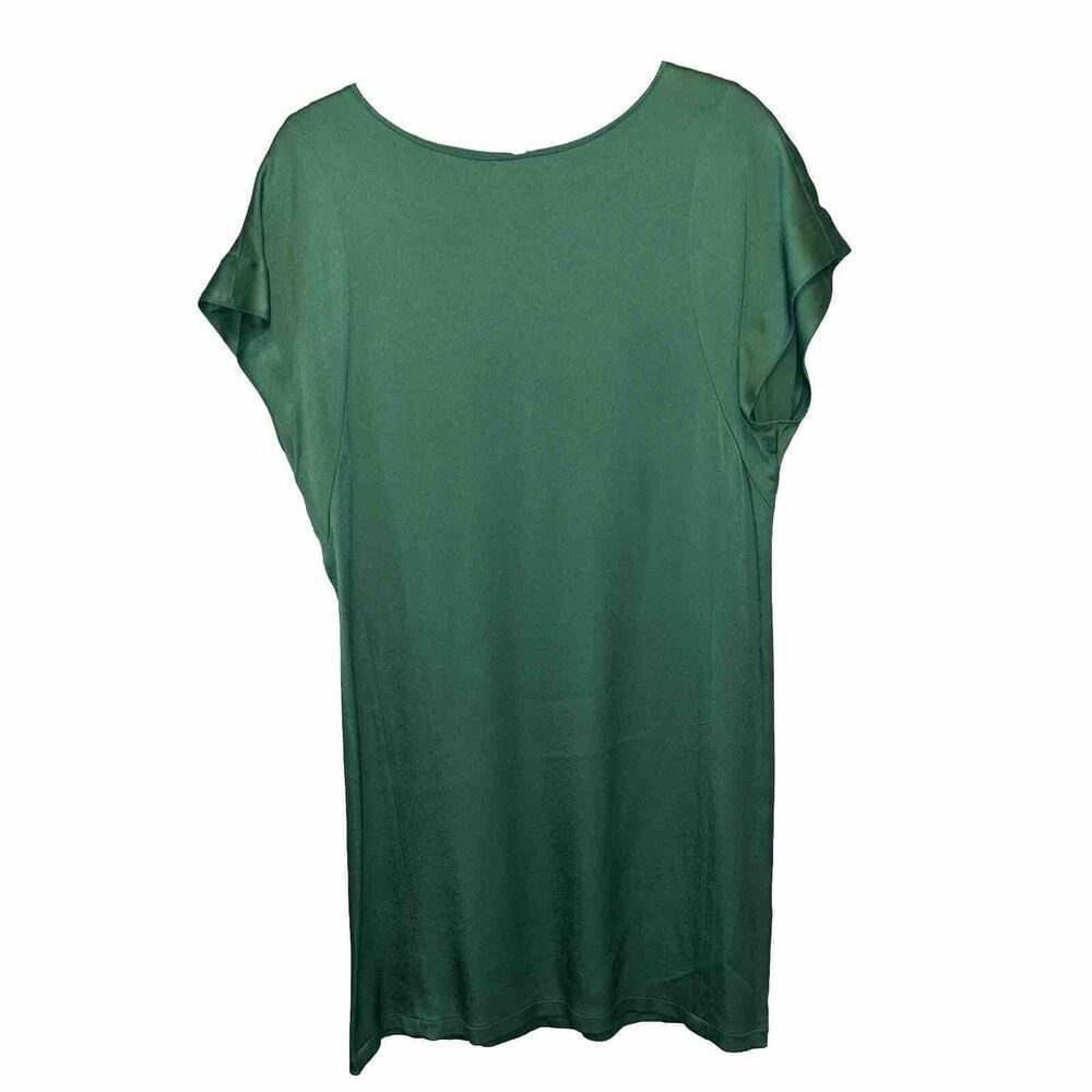 Theory Green Cap Sleeve Satin Shift Dress 12 Preppy Classic Day Casual Office