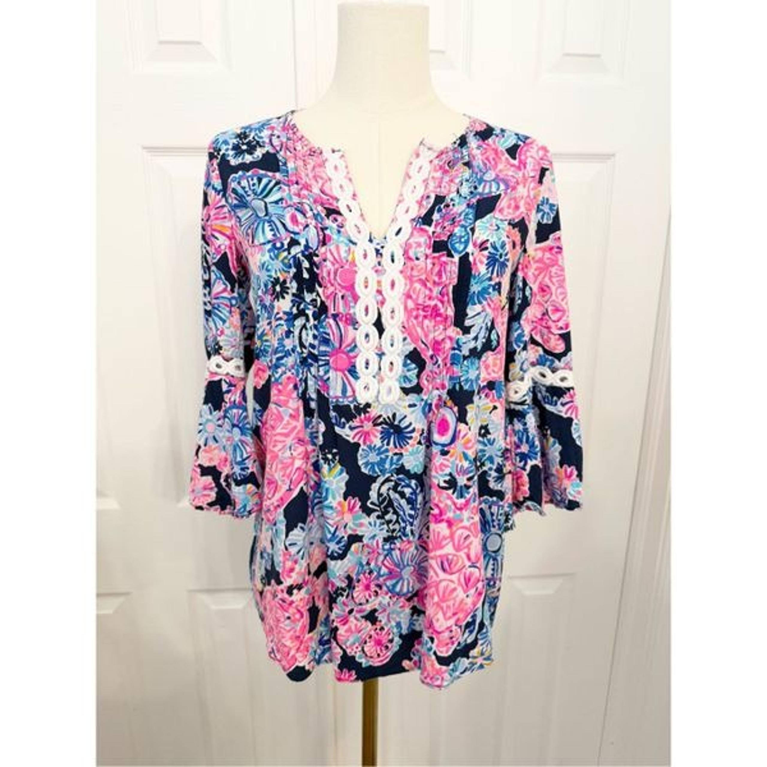 Lilly Pulitzer Womens Multicolor Hollie High Tide Turtle Tunic Top Size XXS
