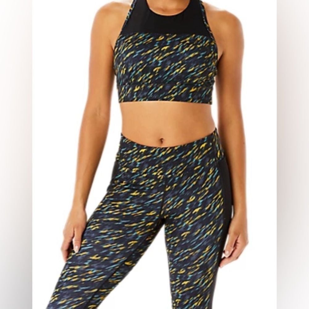 ASICS set women's capri Leggings & sports bra activewear workout black sage XS