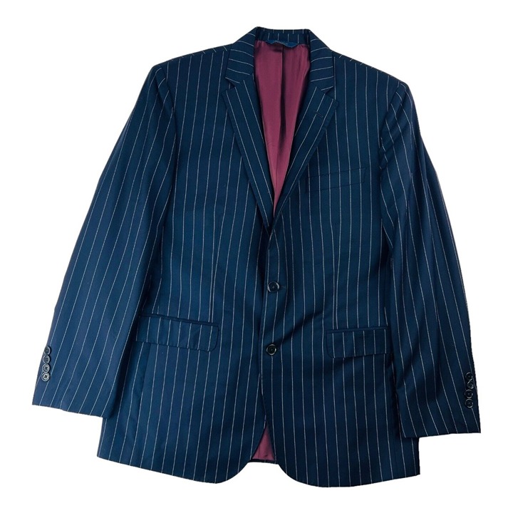 Brooks Brothers Blue w/ White Stripe Vitale Barberis Wool 2 Btn/Vent Blazer 42R