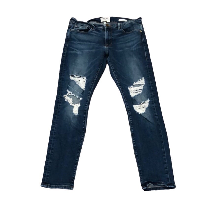 Frame Le Garçon Jeans Size 27 Blue Distressed Torn Up Ripped Denim Slim Fit