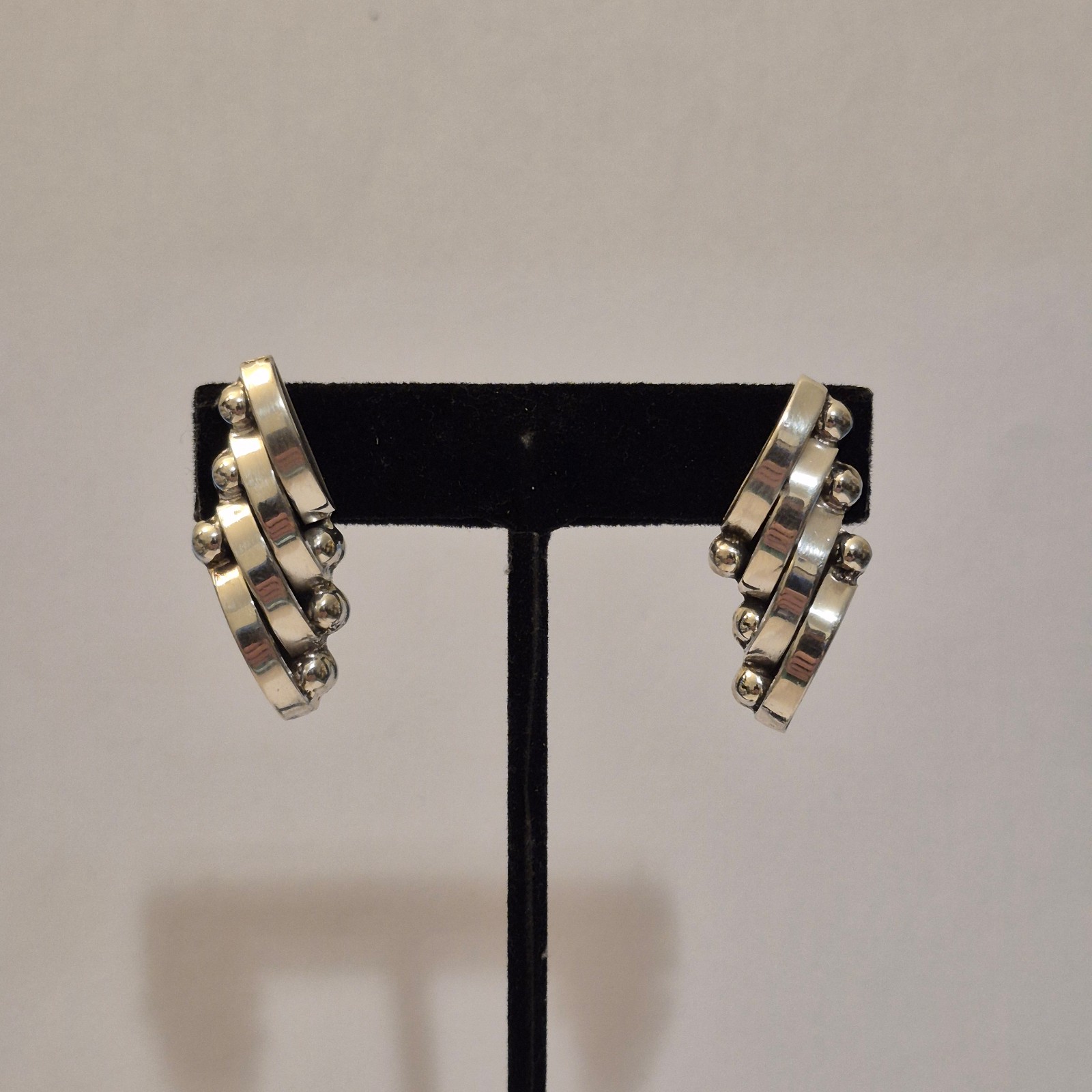 Vintage Mexico 925 Sterling Silver Modernist Futuristic Swirl Ball Earrings