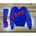 *Vintage Anthony Sicari Poinsettia Floral Knit Sweater Womens Med Blue Red Scarf