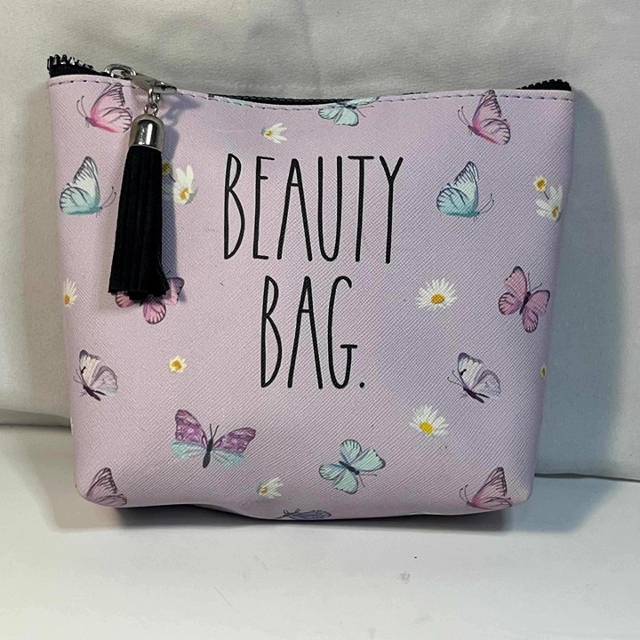 Rae Dunn Beauty Bag Purple Lavender Butterflies Cosmetic Makeup Zipper Spring