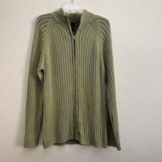 Aigle Men's Sweater NWT Olive Green Full Zip Cotton Size L Cardigan Ribbed