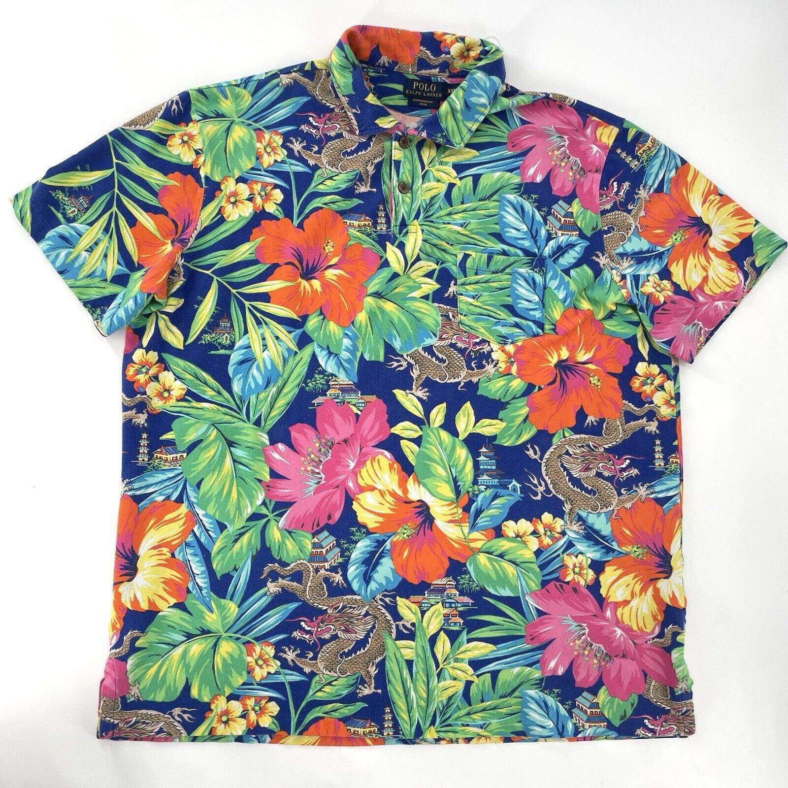 Polo Ralph Lauren Featherweight Mesh Chinese Dragon Floral Mens Shirt Size XXL