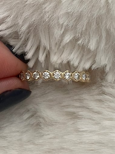Gorgeous 14k Gold + Diamond Hexagon Stacking Band