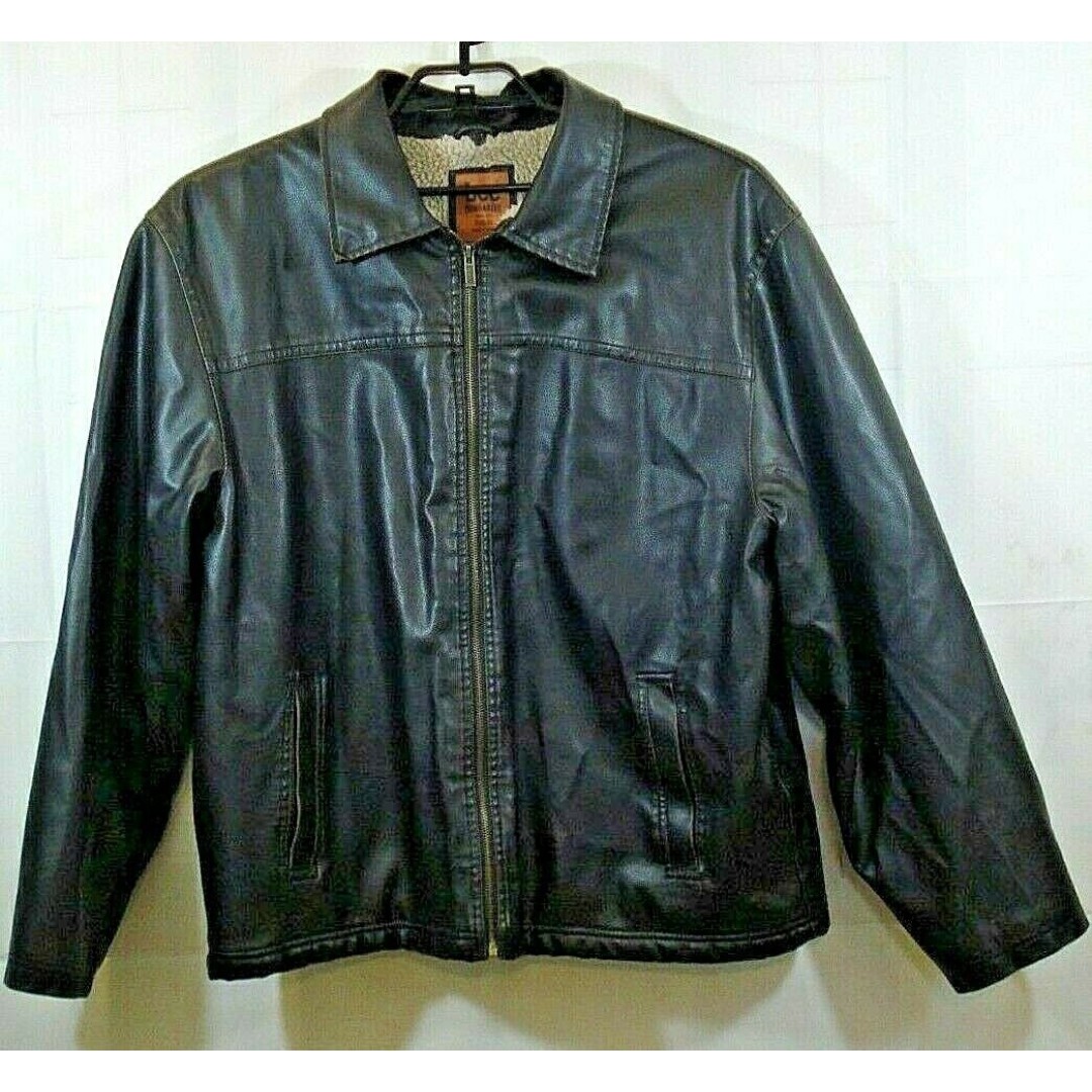Lee Dungarees Mens XL Faux Leather Bomber Jacket Sherpa Lined Coat Size XL