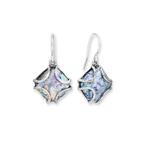 Wire Cage Set Roman Glass French Wire Earrings 925 Sterling Silver
