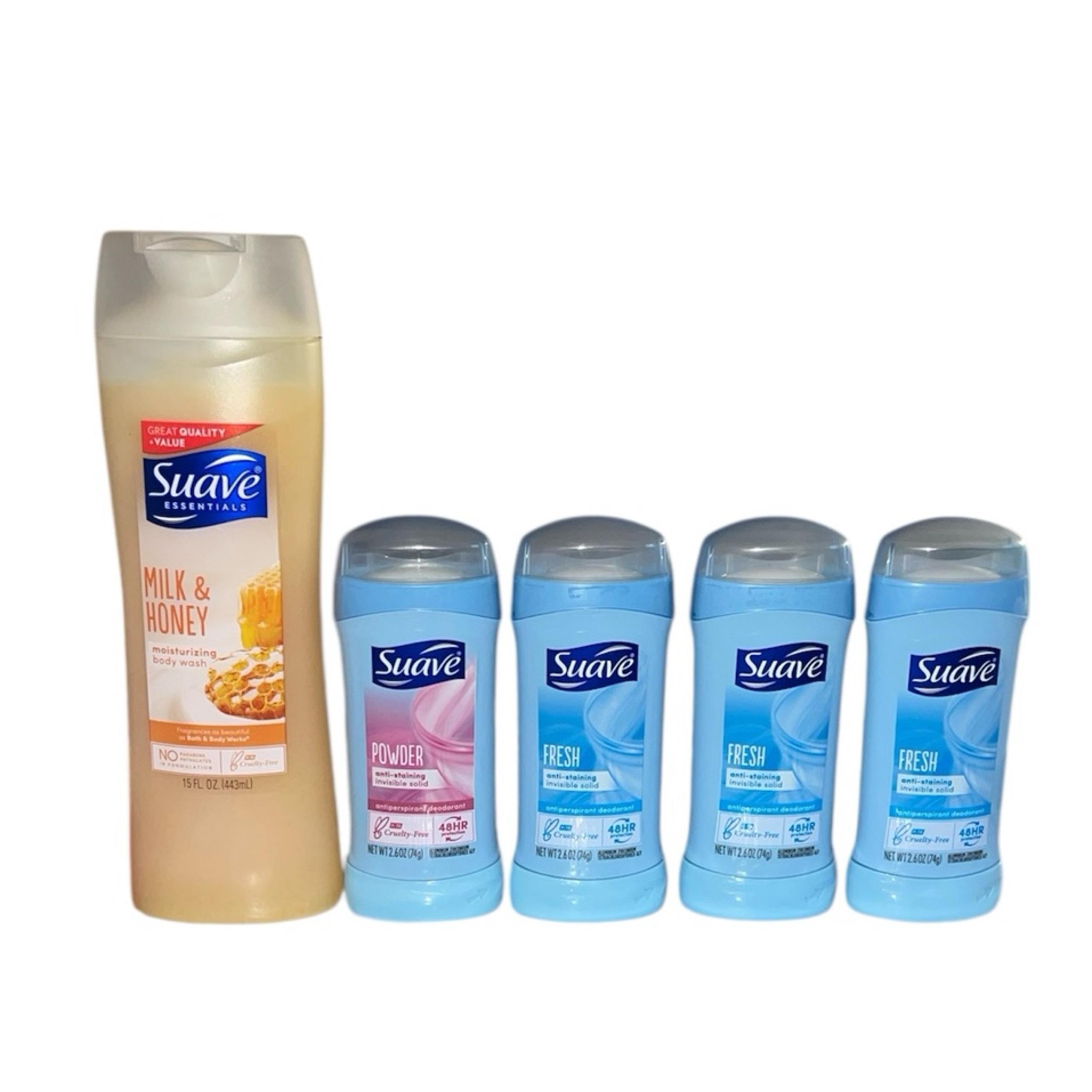 Lot of Suave Powder & Fresh Invisible Solid Deodorant, Milk & Honey Body Wash