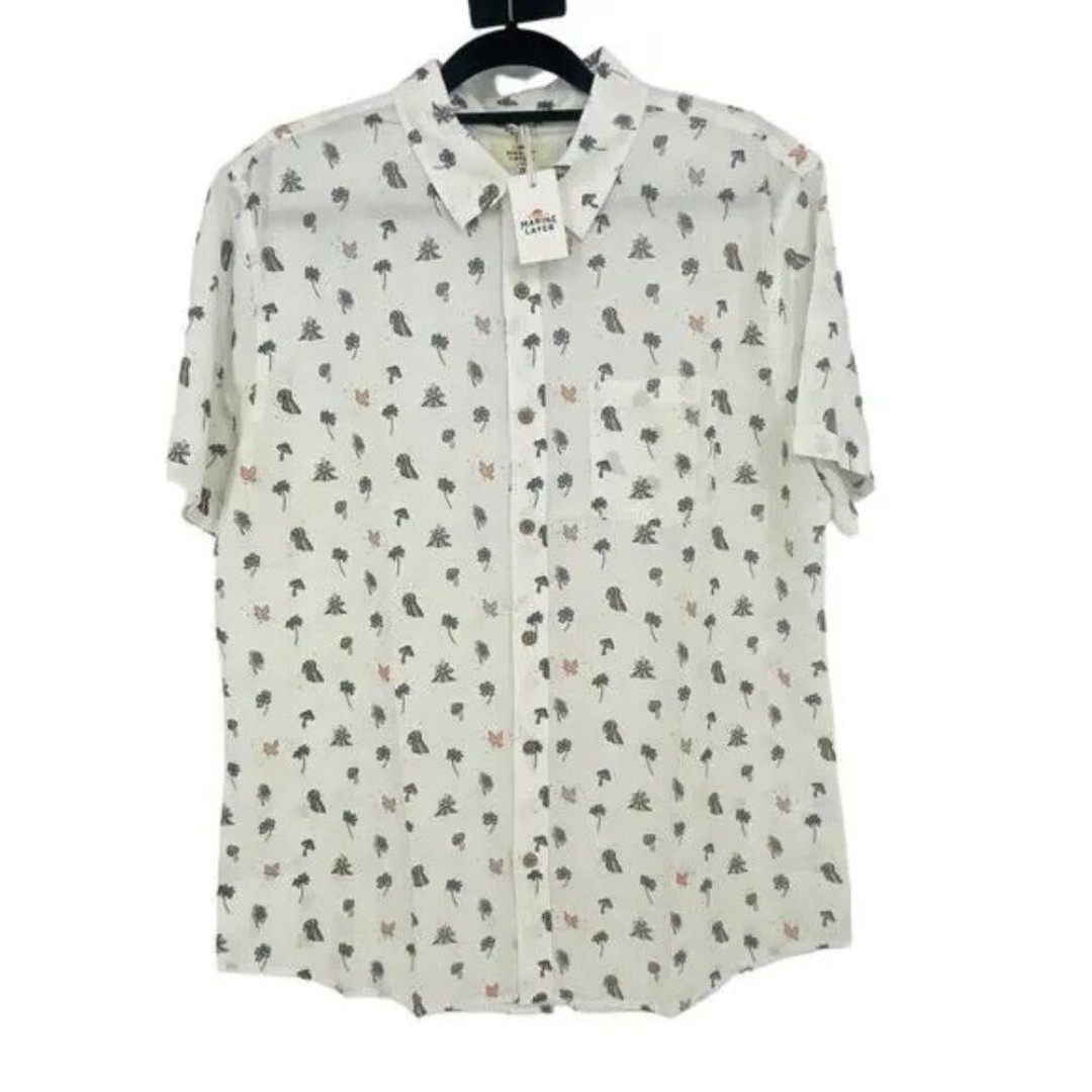 Marine Layer Men's Size L Button Up SS Cotton Rayon Shirt Size L NWT