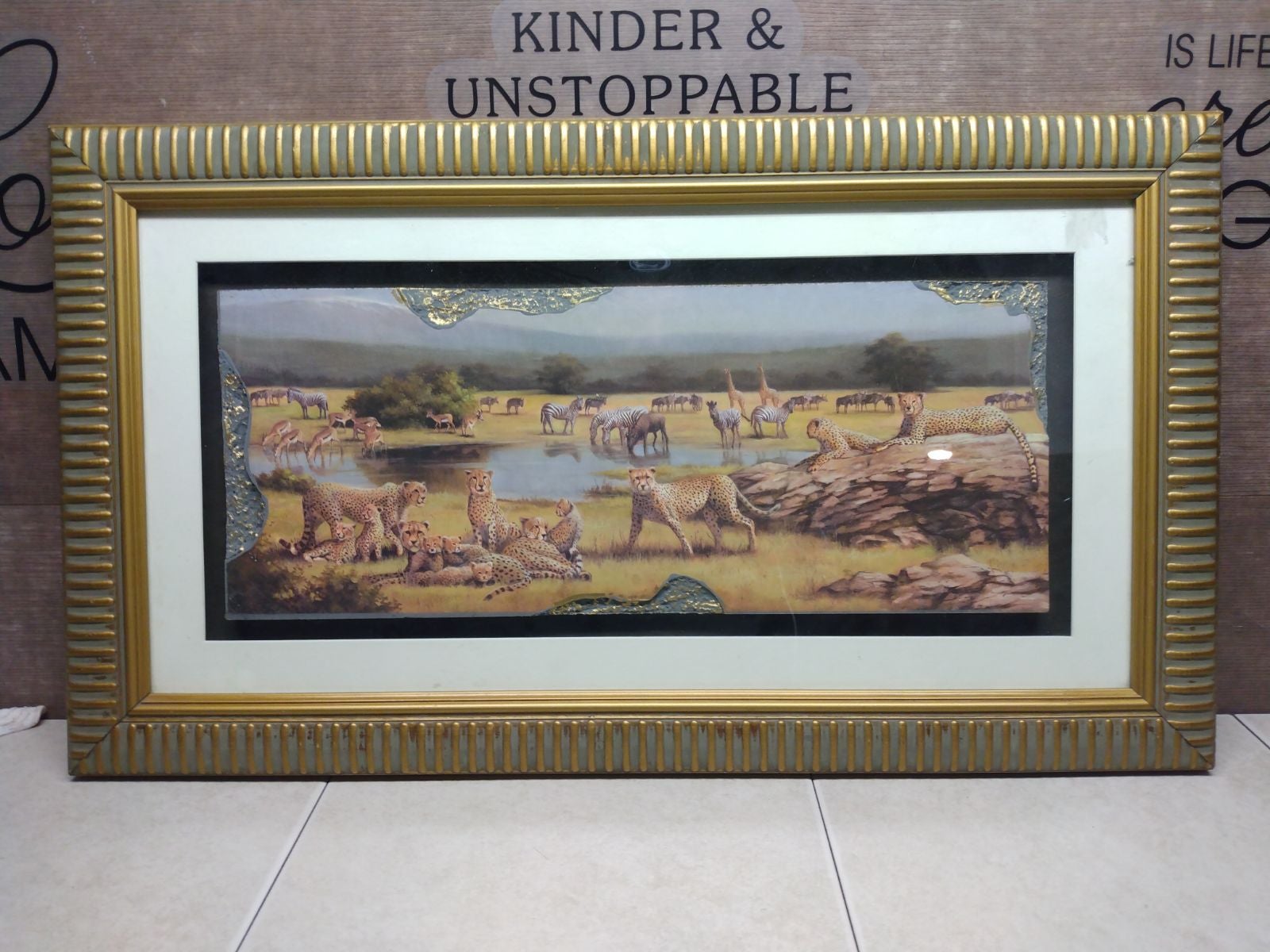 27.5 x1.5 x15.5 Heavy Carved Gold Trimmed African Safari Embossed Print
