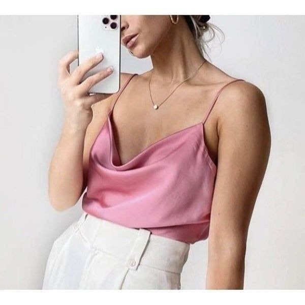 Zara Bloggers Favorite 2878/903/620 Solid Pink Satin Cowl Neck Cami Tank Top Xs