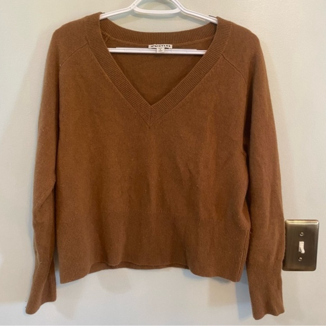 Whistles brown boxy oversize v-neck sweater extra small