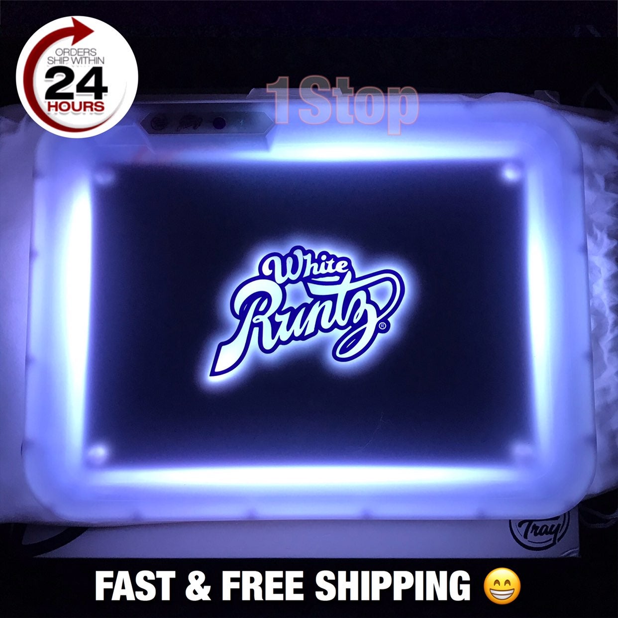 White Runtz Led rolling glow tray