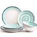 12 Piece Dinner Set, Aqua White Swirl Print Dishwasher Safe Melamine Set