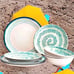 12 Piece Dinner Set, Aqua White Swirl Print Dishwasher Safe Melamine Set