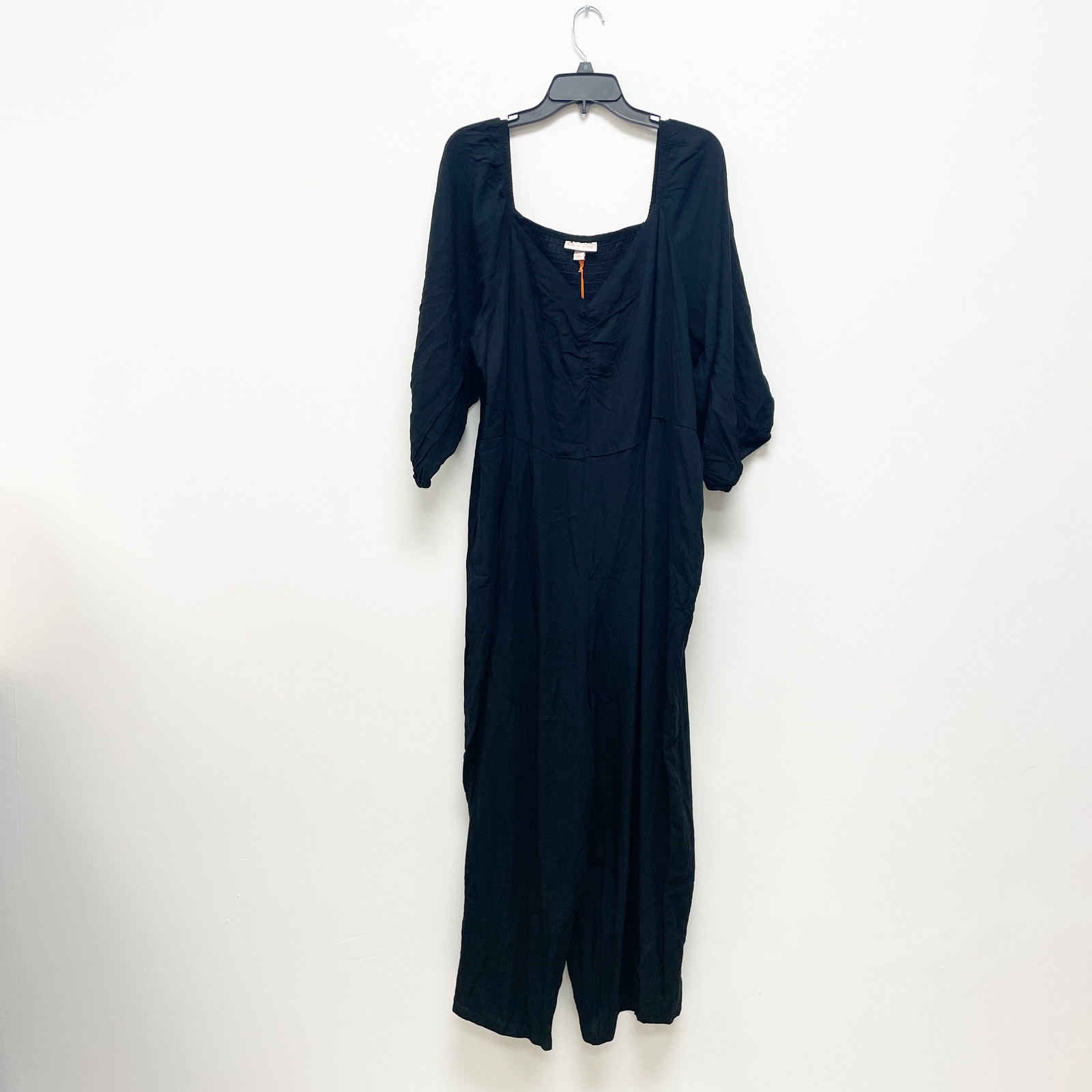 A New Day NWT 2X Women's Black Long Sleeve V-Neck Smocked Back Wide Leg Jumpsuit