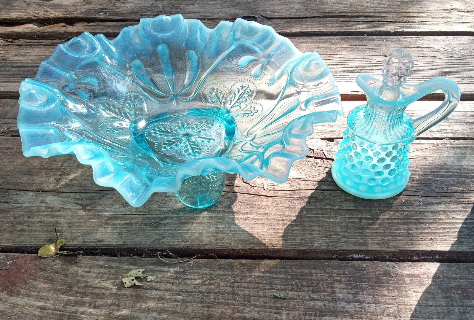 Vintage Fenton Hobnail Cruet & Northwood 3 legged Bowl Bundle