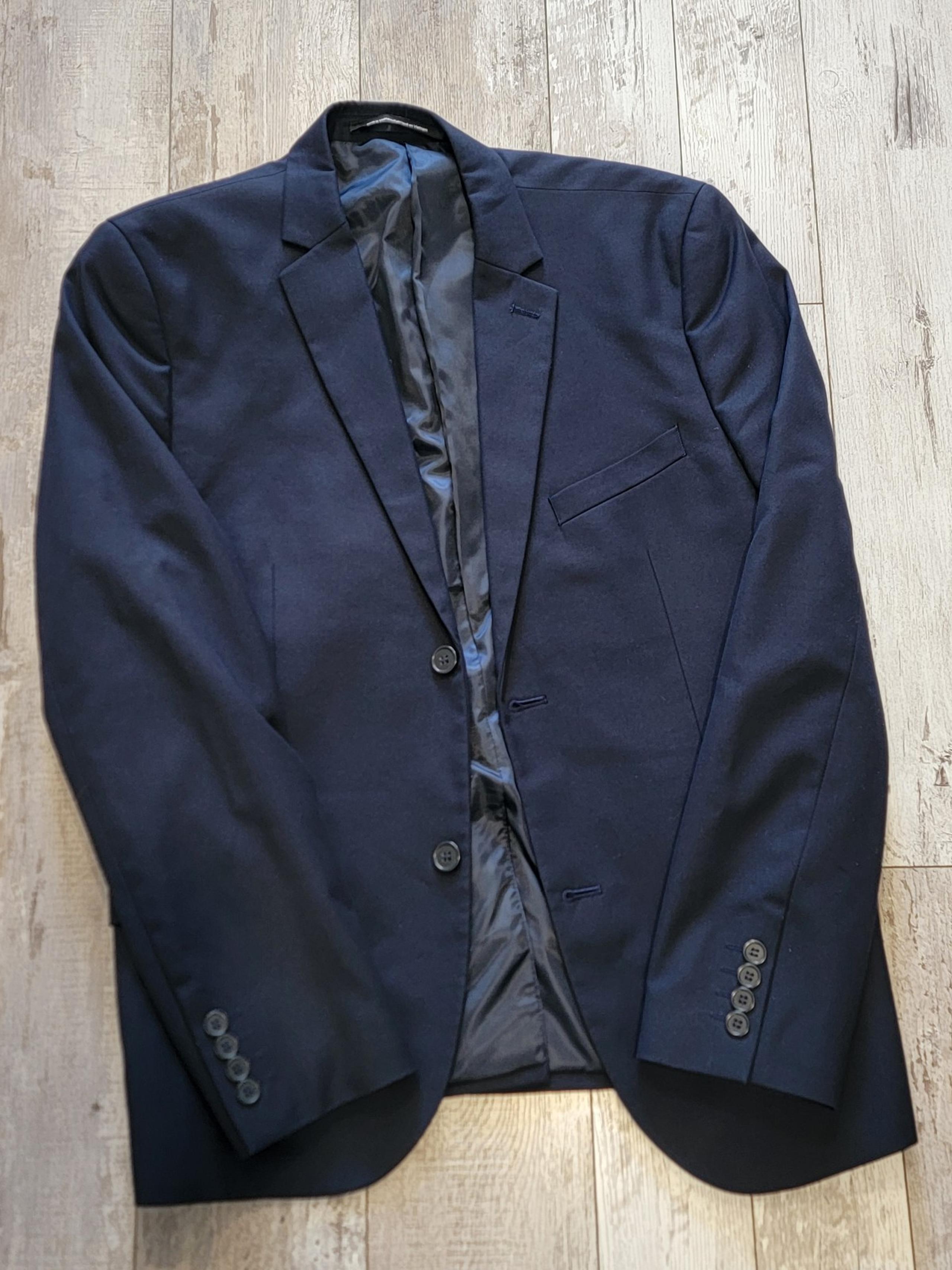40R Men's H&M Slim Fit Blazer Dark Navy Blue 2 Button Sport Coat