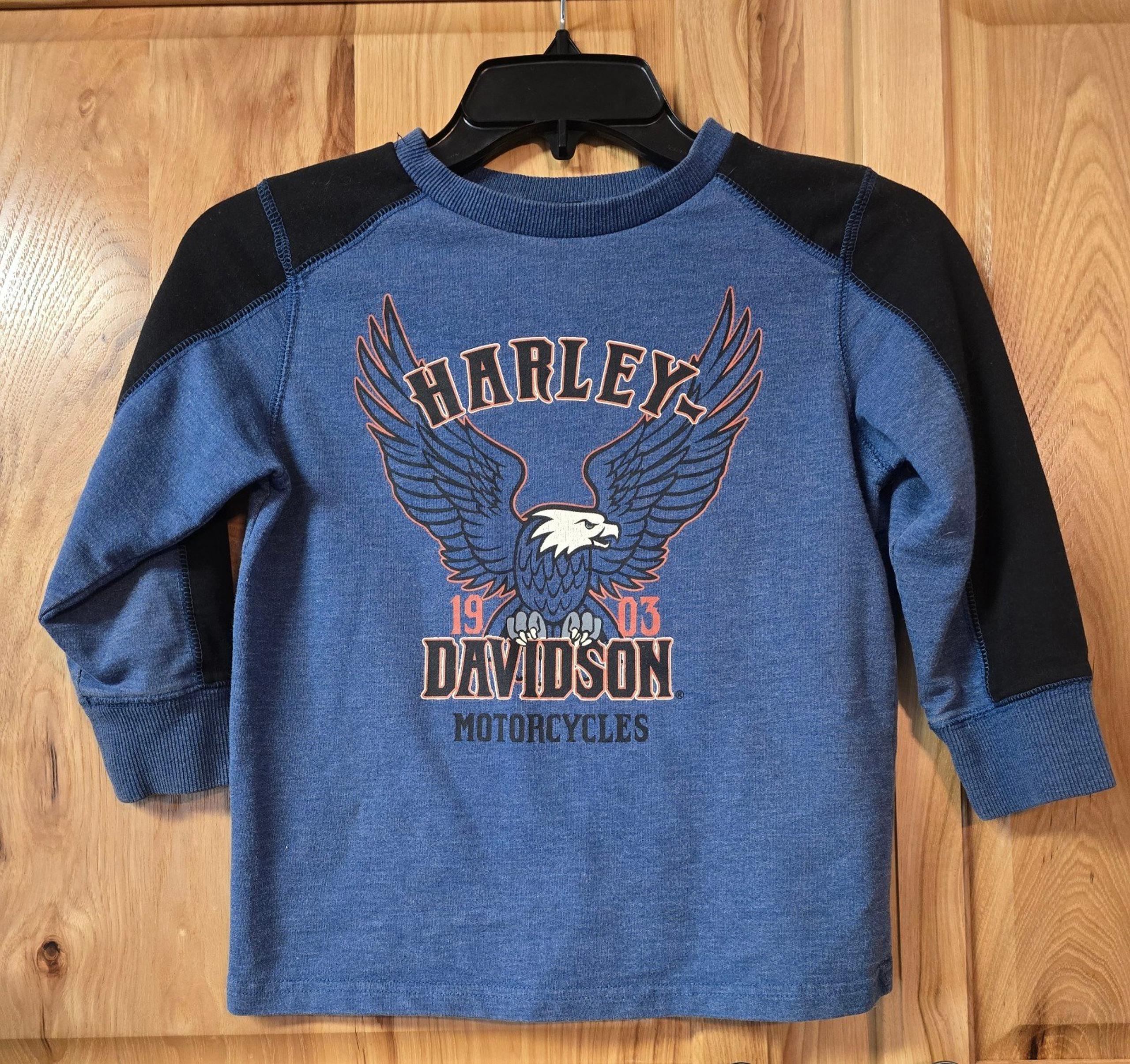 Harley Davidson Motorcycles Boys Size 6 Blue & Orange Eagle Sweatshirt VTG F7 - Harley-Davidson