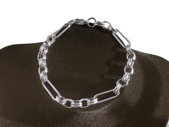 8 Mens 14K White Gold Chain Link Figaro Style Bracelet 14 Karat Silver Jewelry