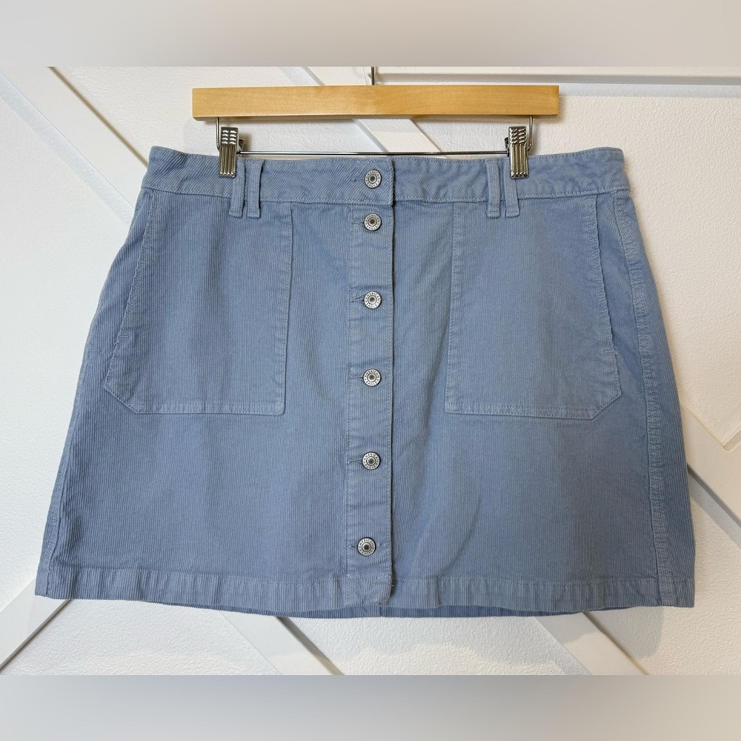 American Eagle High Rise A-Line Baby Blue Corduroy Button Front Skirt Size 18