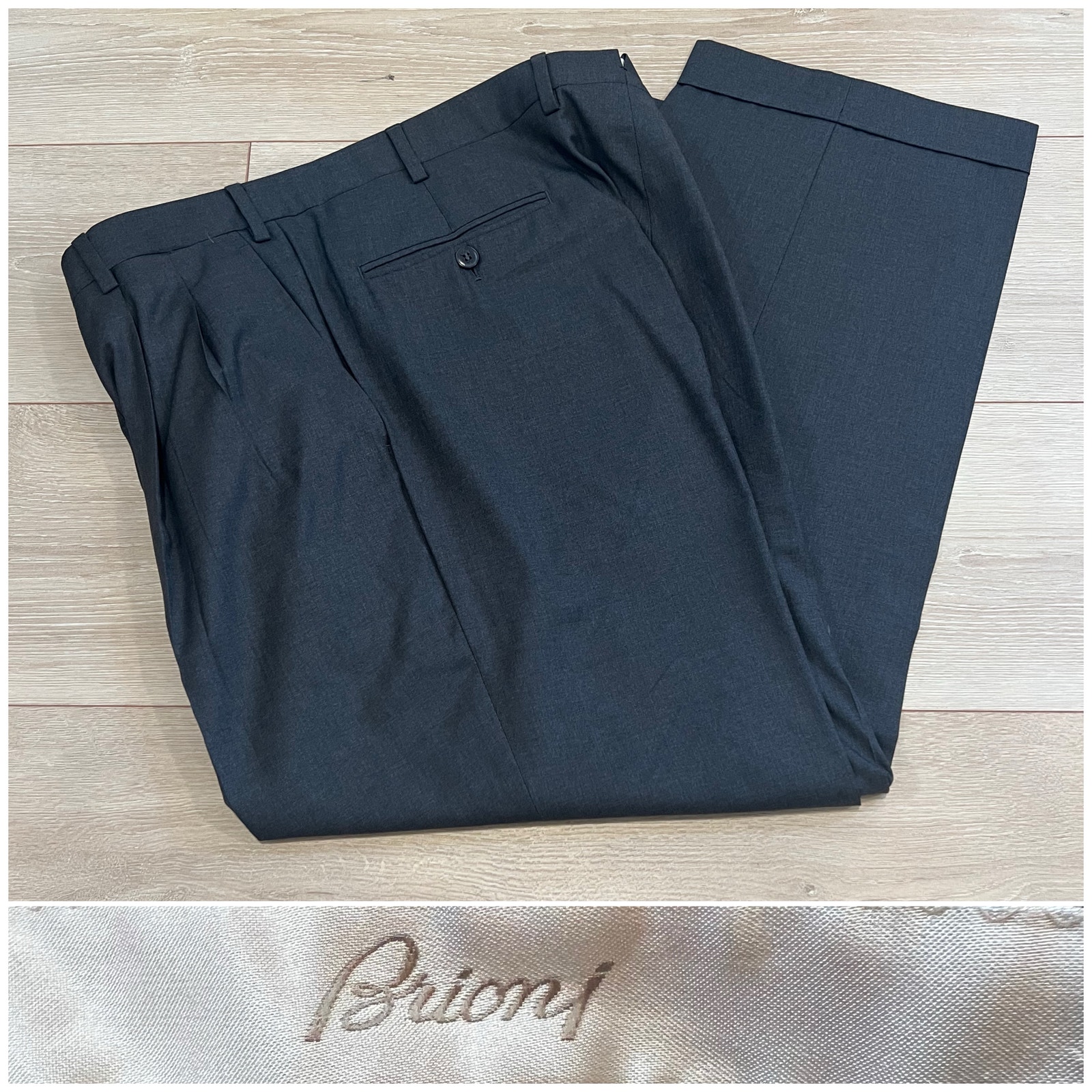 Brioni Cannes 100% Virgin Wool 180s Men's Pleated Dress Pants Gray Size 36R JL