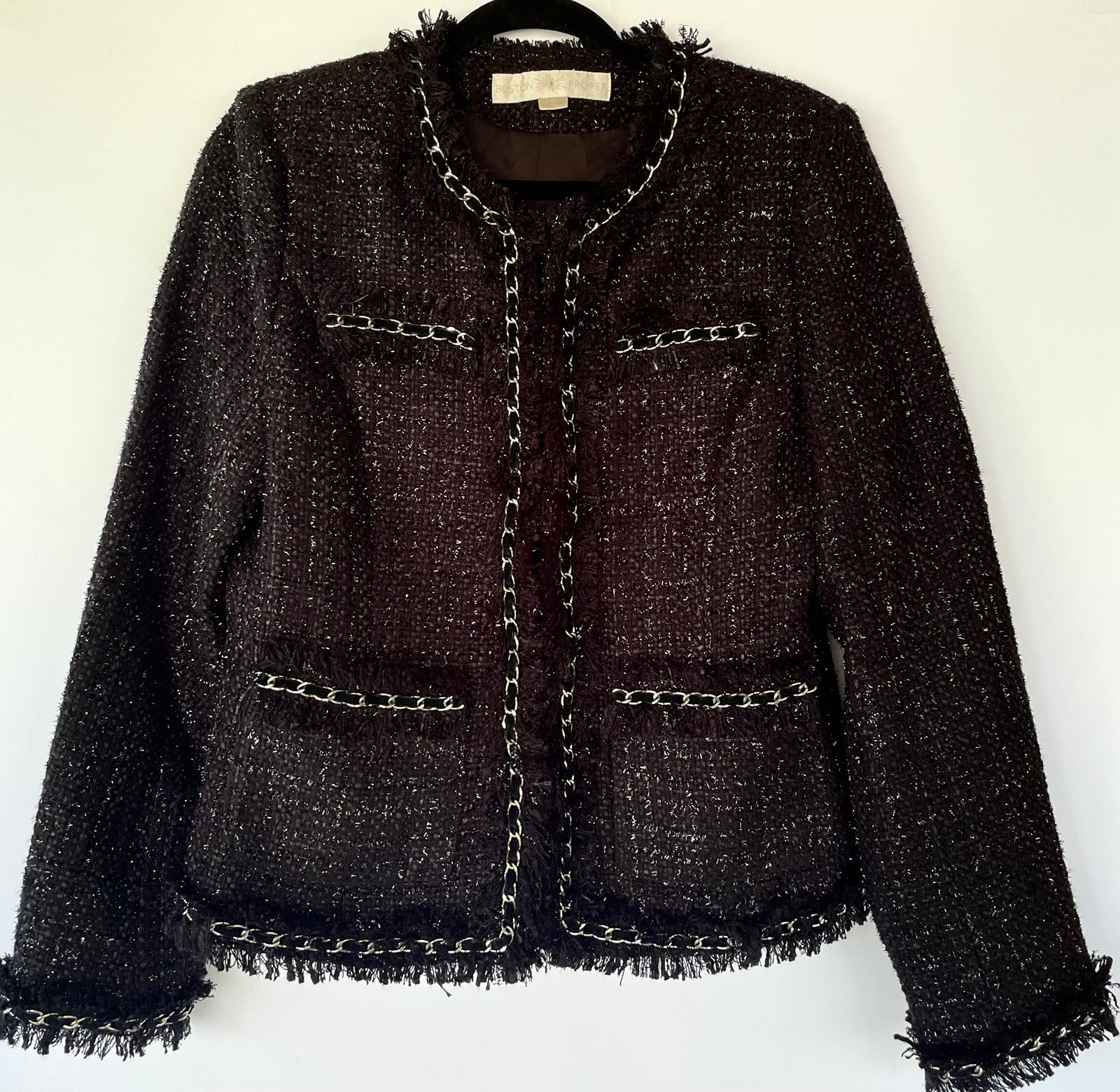 BOSTON PROPER Women’s Black Tweed Jacket Size 10 Classic Capsule Luxe