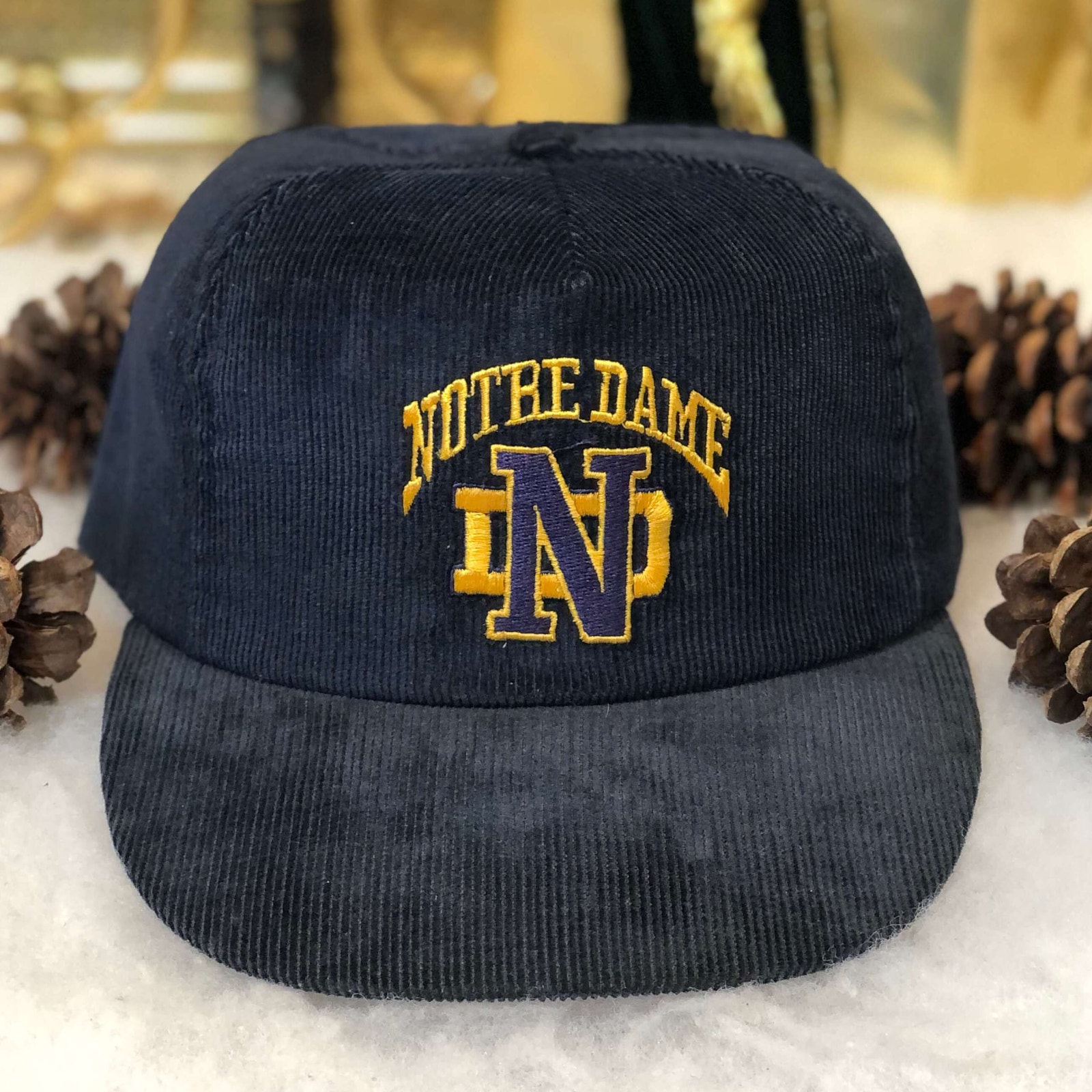 Vintage 90s NCAA Notre Dame Fighting Irish Corduroy Snapback Hat Cap