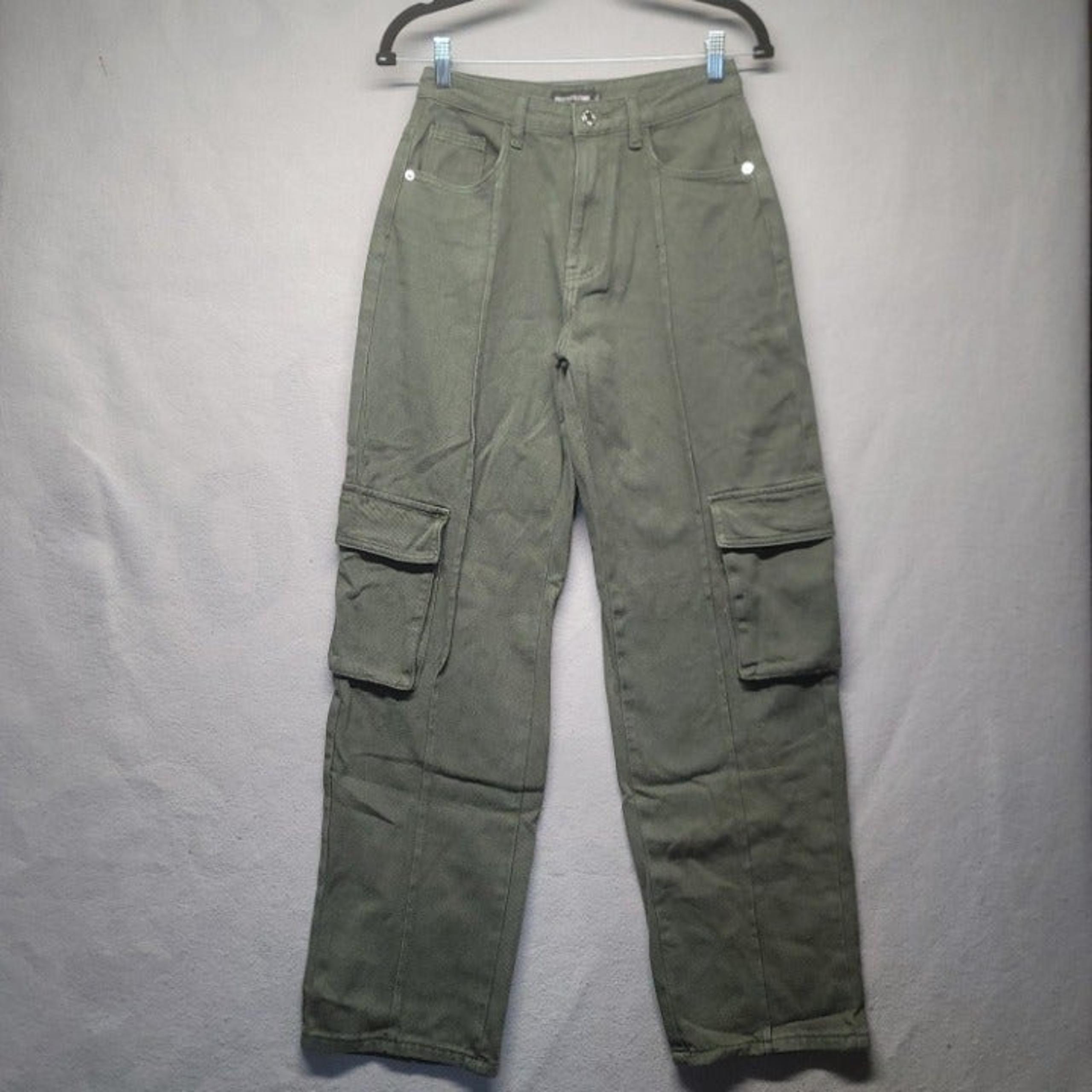 Prettylittlething Womens Green Cotton Coin Pockets Flat Front Cargo Pants 4