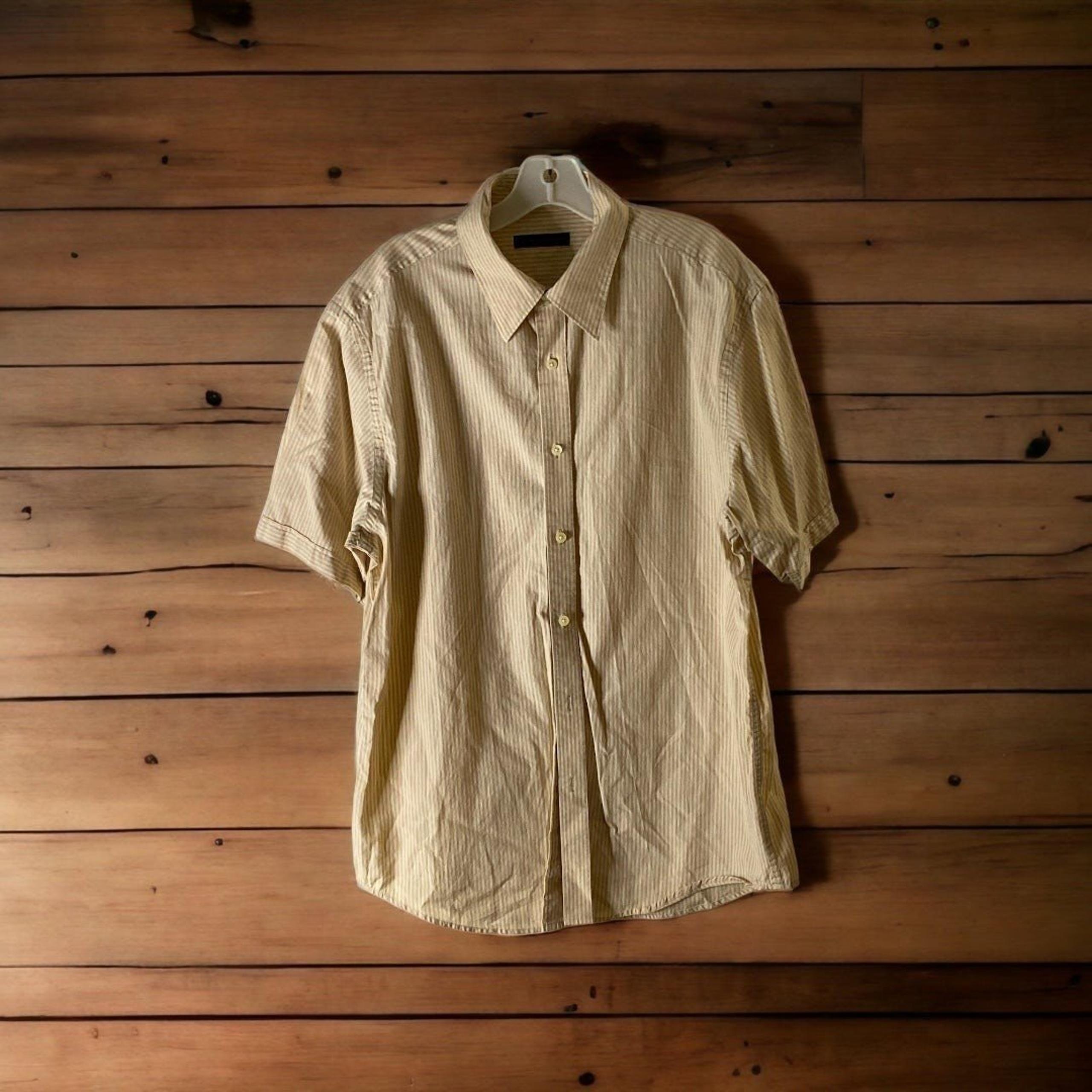 100% Cotton Short Sleeve Striped Dress Shirt Sz. L EUC - Material London