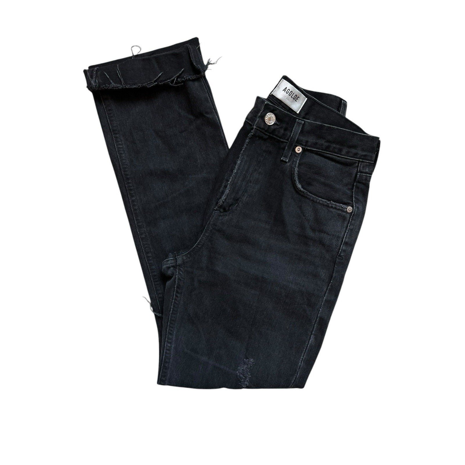AGOLDE Cherie Size 25 High Rise Straight Jean Distortion Black Distressed