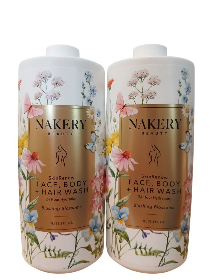 2 Nakery Beauty SkinRenew Face, Body + Hair Wash Blushing Blossoms 33.8 SEALED