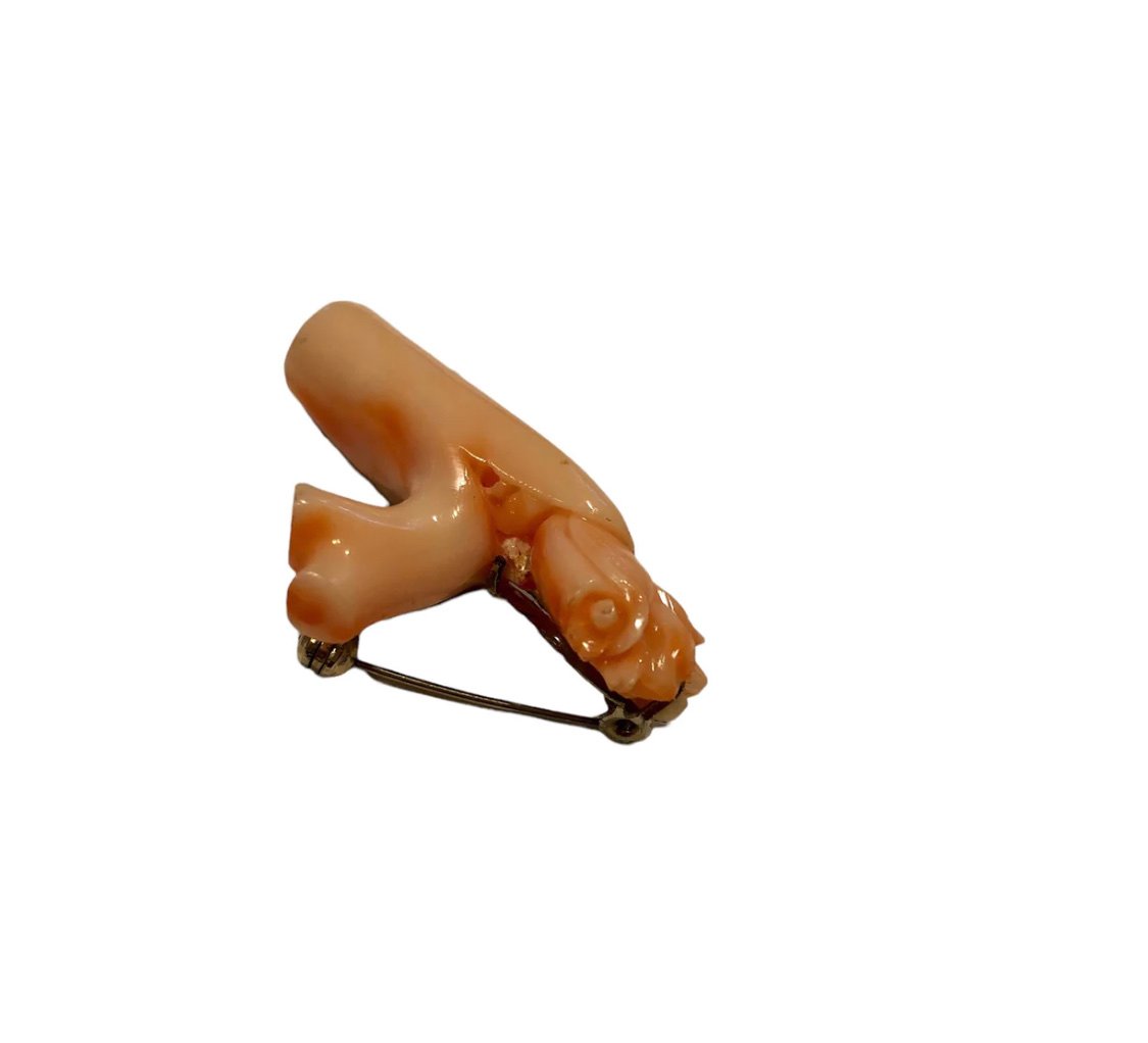Vintage Artisan Handmade Huge Genuine Pink Salmon Branch Coral Brooch Pin