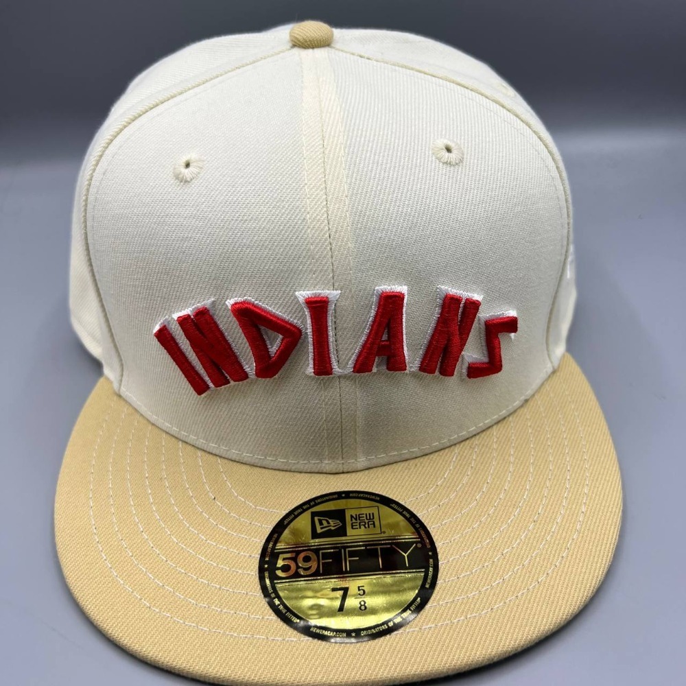 Cleveland Indians Guardians Hat Men 7 5/8 White 59Fifty New Era Fitted Cap