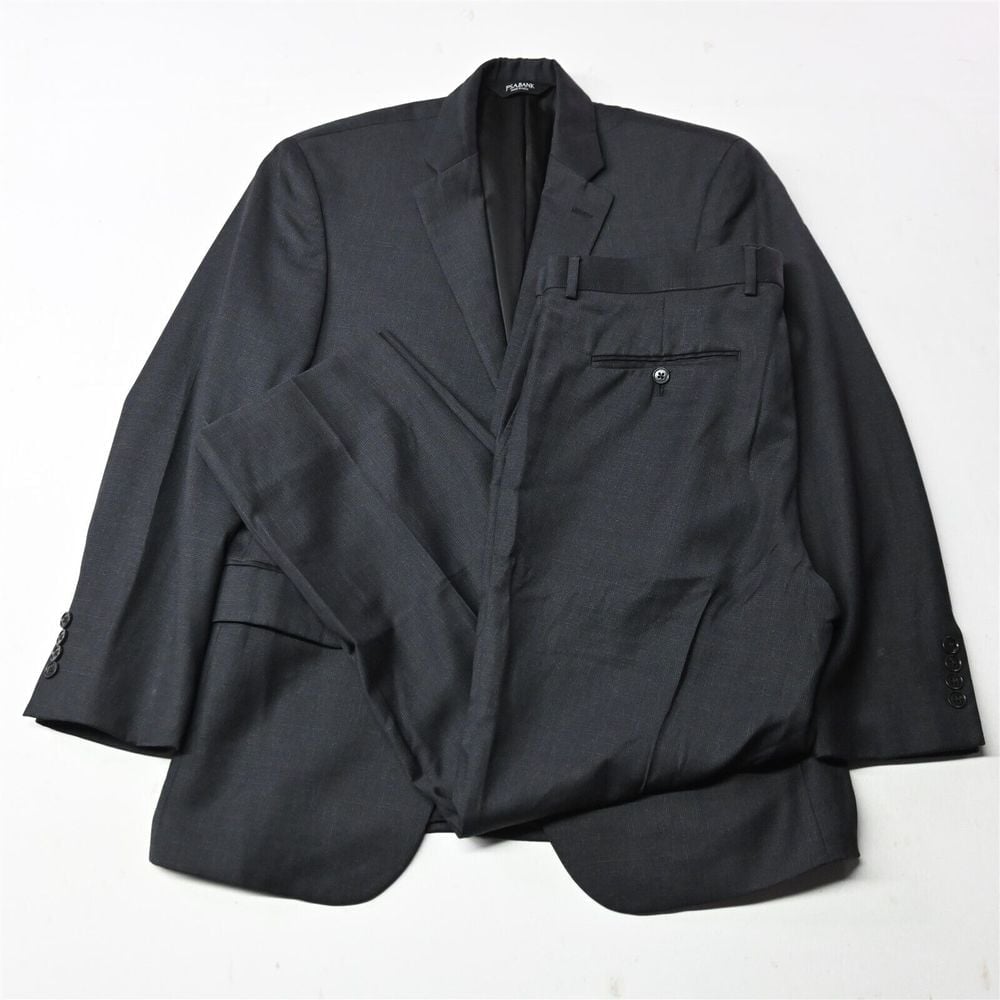 Jos A Bank 40R 34x29 Traveler Gray 100% Wool Mens Sport Coat Jacket Pants Suit