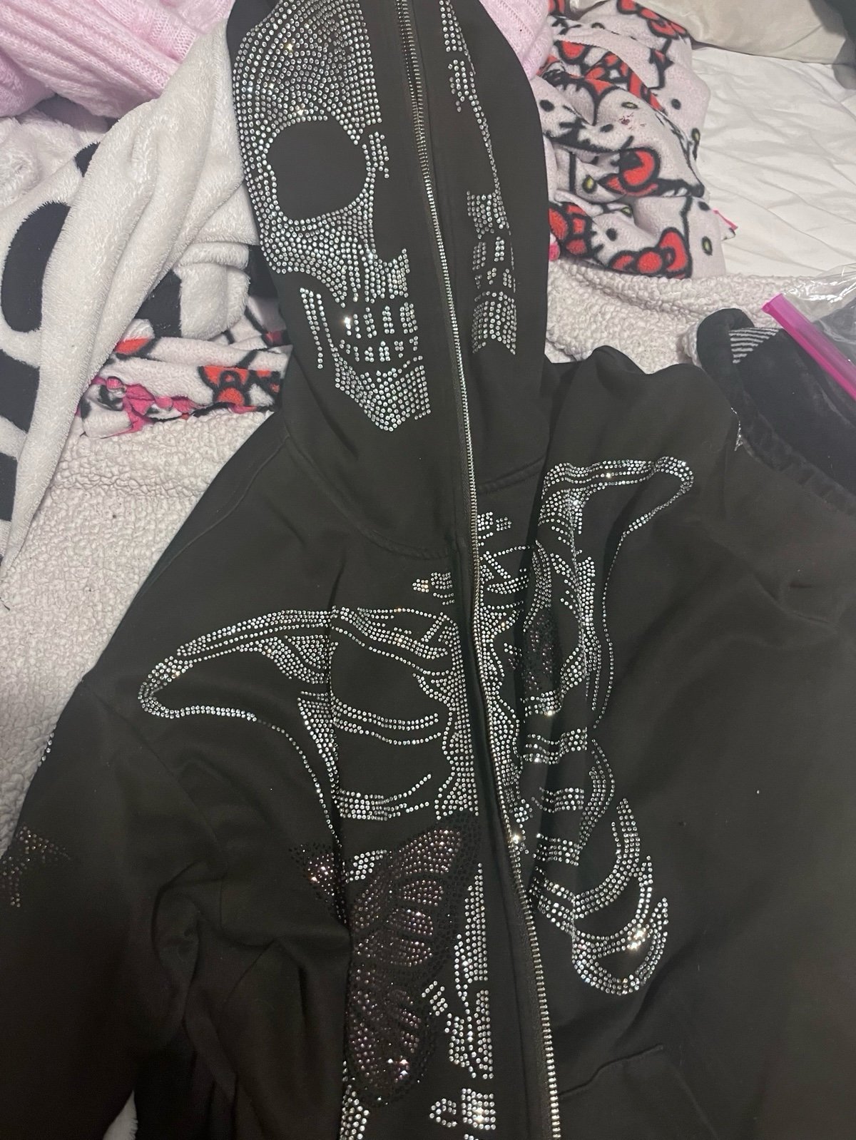 DNA skeleton rhinestone men’s zip up jacket